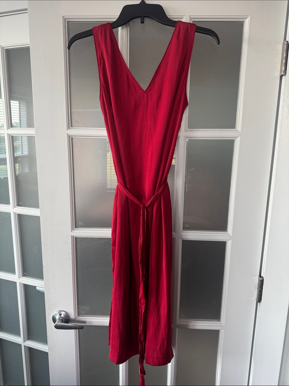 Ann Taylor Women's Red V-Neck Tie-Waist Dress